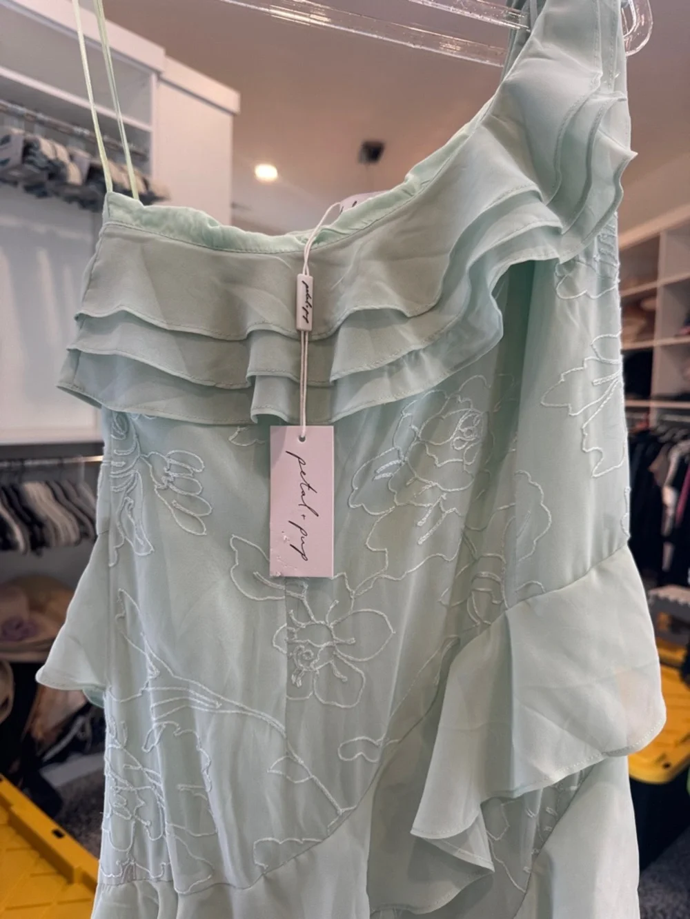 Petal & Pup One-Shoulder Ruffle Maxi Dress in Sage - Picture 3 of 7